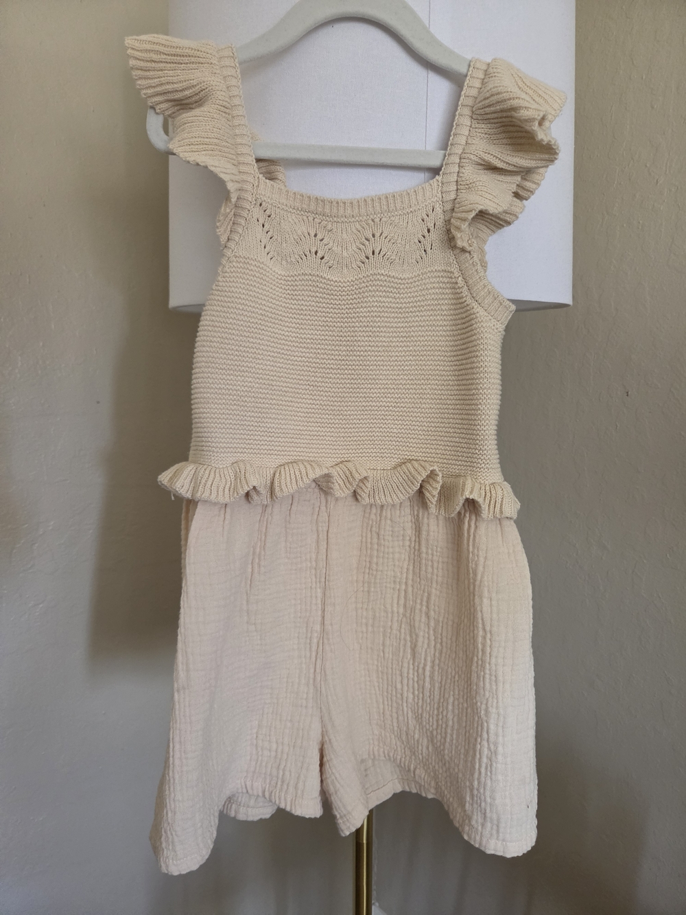cupcakes & cashmere Cream Knit Ruffle Romper
